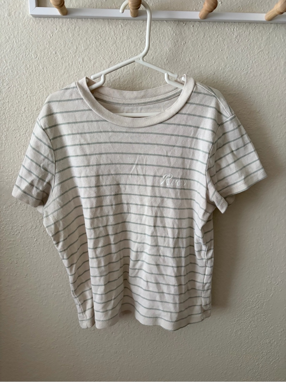 RVCA Cream Tee with Light Gray Stripes